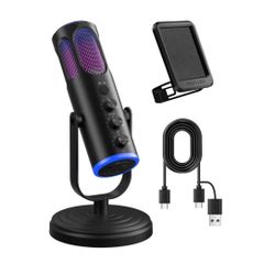 new Gaming Microphone for PC, Noise Cancellation Condenser Mic with RGB Lights, Mute, Monitoring, Pop Filter, Desktop-Mic for Streaming/Podcasting/Rec