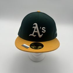 (46) A’s New Era Hat Green And Yellow Size 7 1/2 