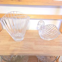 Clear Crystal Glass Vase and Swan Dish Set