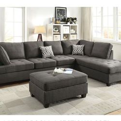 Gray Sectional Sofa - Ottoman Sold Separate 