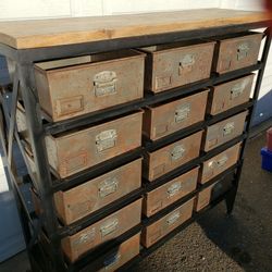 Vintage Industrial Storage Cabinet Rustic Stamping Style Chest