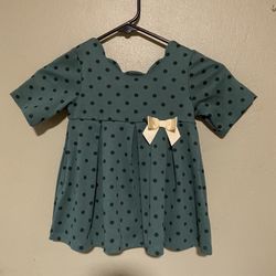 Brand New TAHARI Dark Green & Black Adorable Polkadotted Dress With Gold Bow Size: 4T