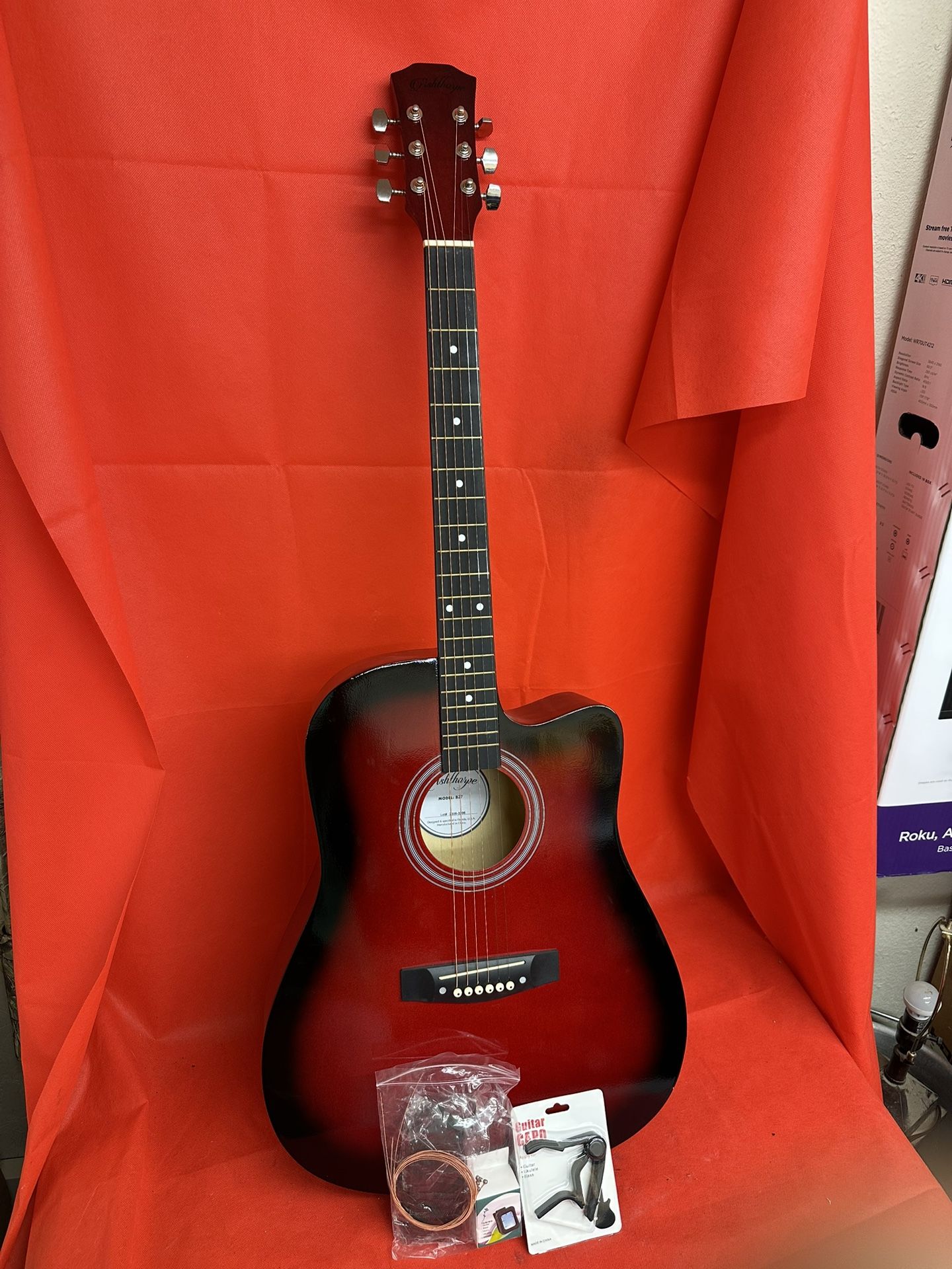 Full Size Red Country Acoustic Guitar with Digital Tuner and Accessories $140 Firm