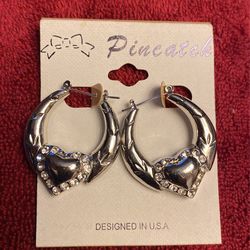 Silver tone Heart Design Hoop Earrings