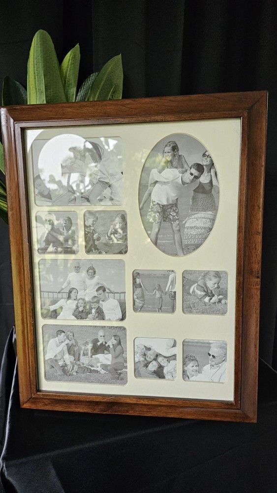 Wall Hanging 10 Photo Collage Jewelry Box/Armoire/Cabinet, Dark Walnut - Vintage