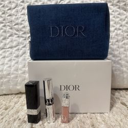 4PC Dior gift set (pouch + lipstick/full size+mascara+ lip gloss)