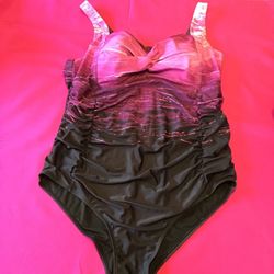 Purple and Black Ombré Ruched Swimsuit