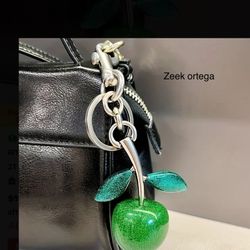 Green Apple Keychain With Silver Accents Hardware NITB