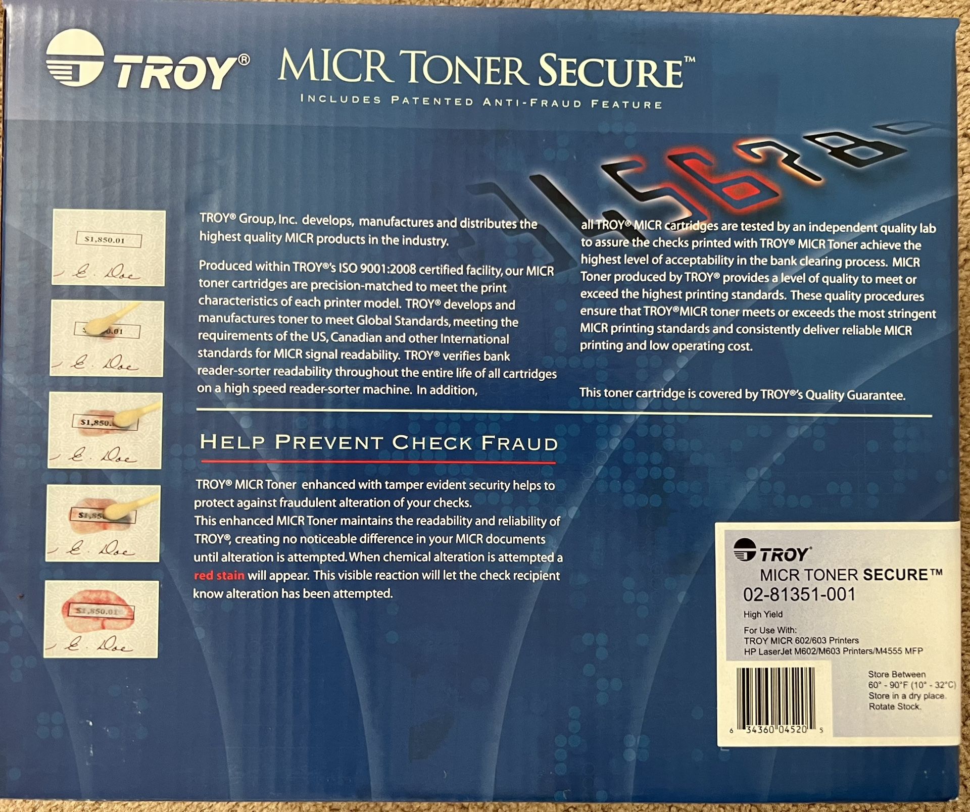 TROY Secure MICR (602/603 Printer) HY Cartridge, (02-81351-001) 40% OFF