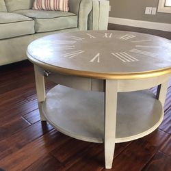 Vintage Clock Stenciled Coffee Table 