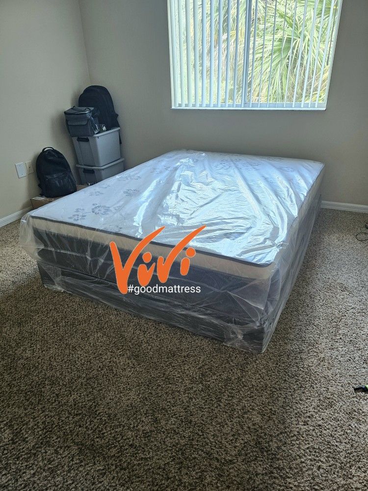 QUEEN PILLOW TOP MATTRESS WITH BOX SPRING 2PC. BED FRAME ISN'T AVAILABLE