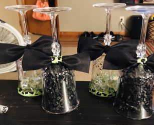 4pc candle holders lime green & black