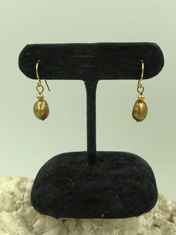 Gold Tone Gold Pearl Dangle Earrings