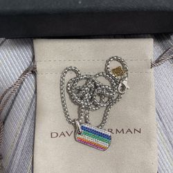 David yurman colorful dog tag pendant sterling silver necklace