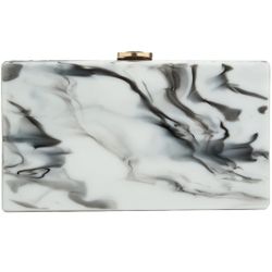 Elegant White And Black Marble Pattern Designer Clutch With Detachable Gold Chain 