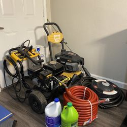 Dewalt 3400 PSI Pressure Washing Rig with Chemical, Hoses, Gas Can, Tips, Surface Cleaner, and More!