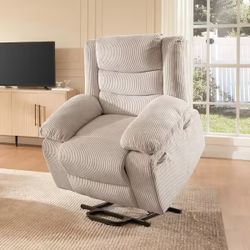 New Off-White Power Lift Recliner Chair, Electric Chairs with 8-Point Massage and Heating