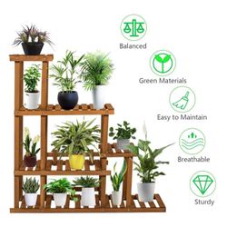 4 Tier Wooden Plant Stand For Multiple Plants 