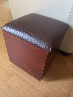 Leather Wooden Ottoman Chair-Brown