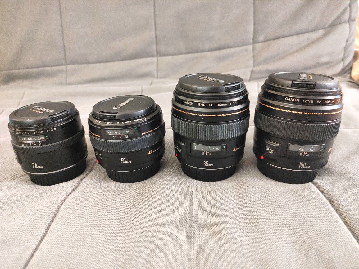 Canon Dslr Camera Lenses For Sale 25mm 50mm 85mm 100mm
