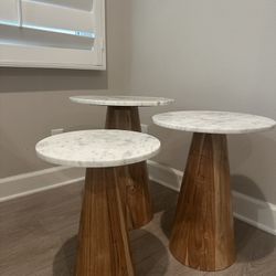 Modern 3-Piece Marble Top Accent Table Set – Excellent Condition