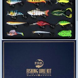 Fishing Lures Kit for Men, 15PCS Bass Fishing Lures Gift Set with Premium Gift Box, Hard & Soft Baits for Bass Trout Pike Salmon, Freshwater & Saltwat