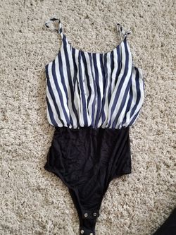 Navy and Creme striped Bodysuit