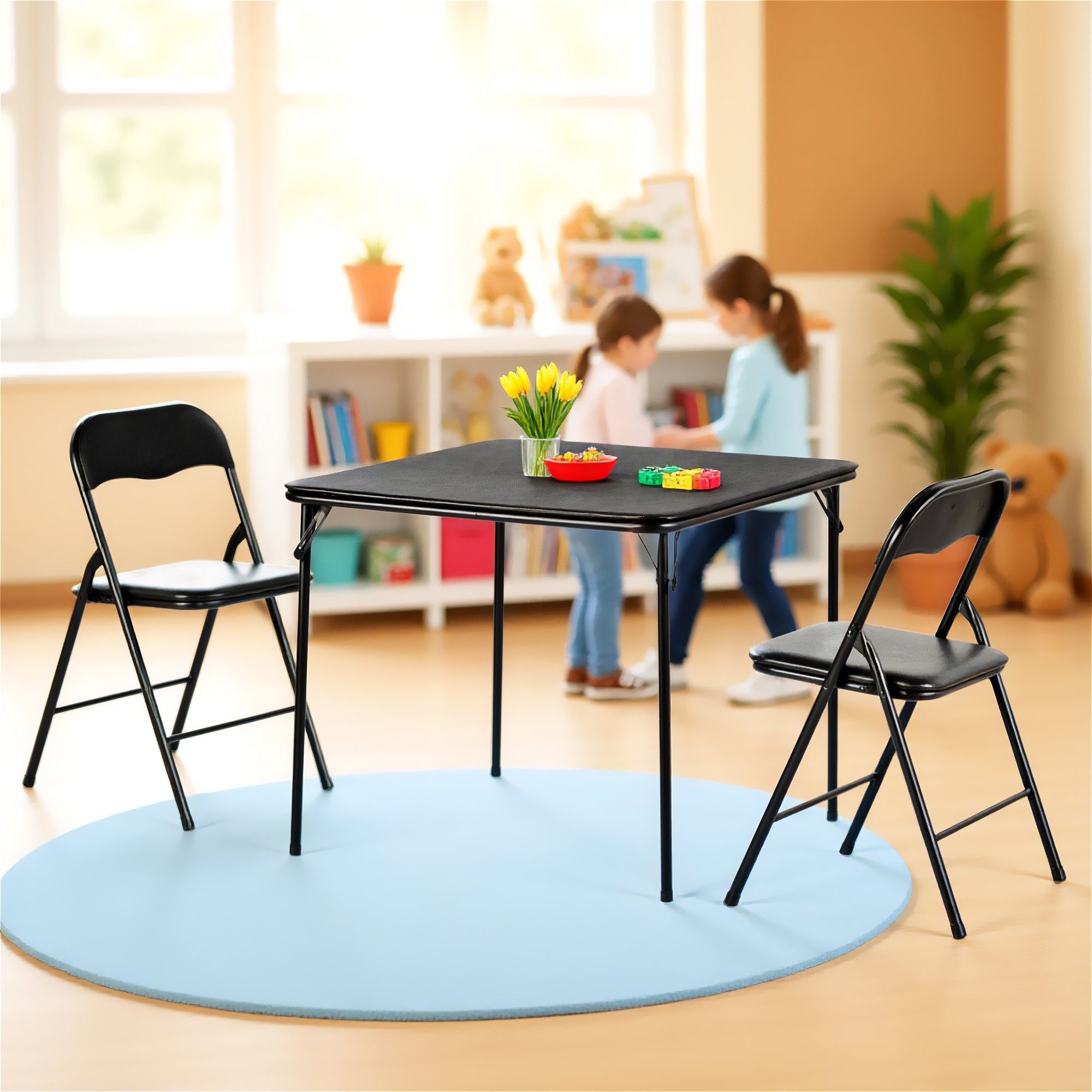 Homy Casa FERN Folding Patio Dining Set with PVC Chairs Black