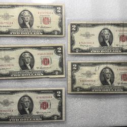 10x 1953 Red Seal Two Dollar Bills