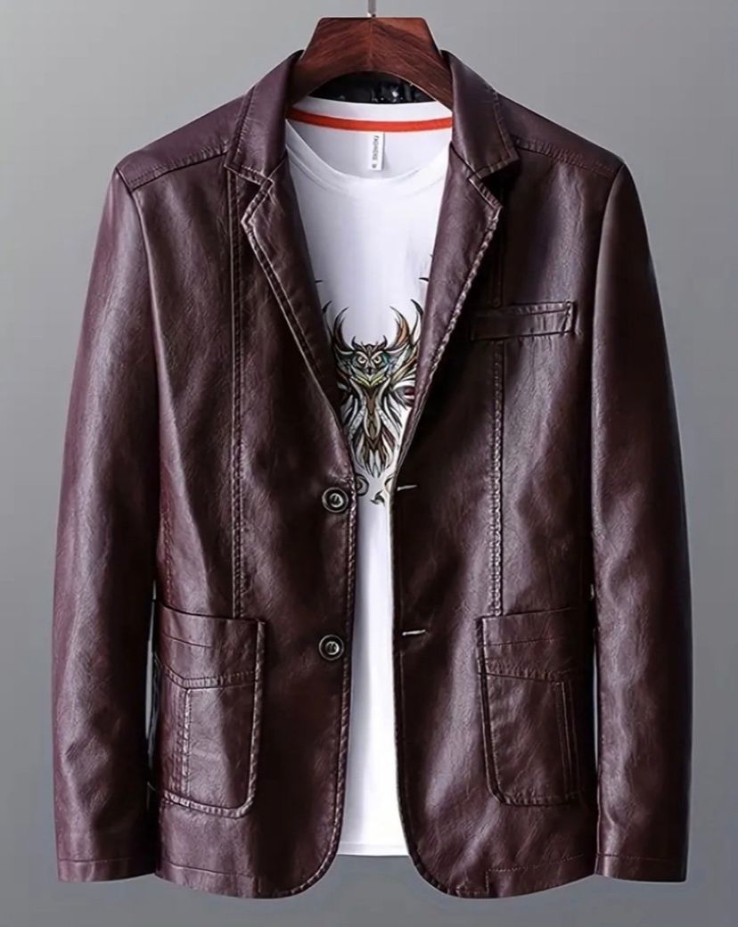 Men's Solid Color Slim PU Leather Jacket Xlarge -New