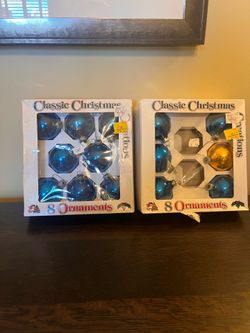 Vintage Noelle Blue Glass Christmas Ornaments - Set of 14