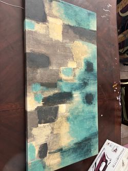 Original Abstract Painting by Lynn Connell – Teal, Gray & Gold