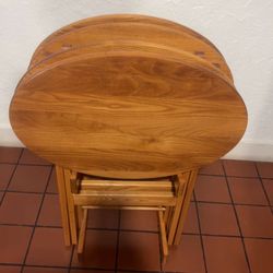 4-Piece Indoor Folding TV Tray Table Set with Storage Rack