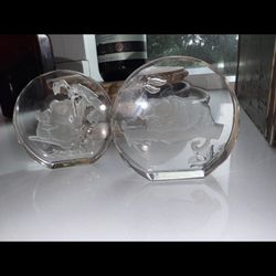 Danbury Mint Crystal Glass Collection of Wildlife Crystals ~ Lot of X2 Paperweights