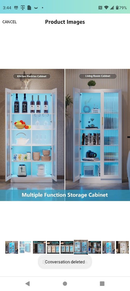 65" Storage Cabinet with LED Lights, White Display Curio Cabinet with 2 Doors and 5-Tier Shelves, Tall Bookcase Modern Bookshelf,