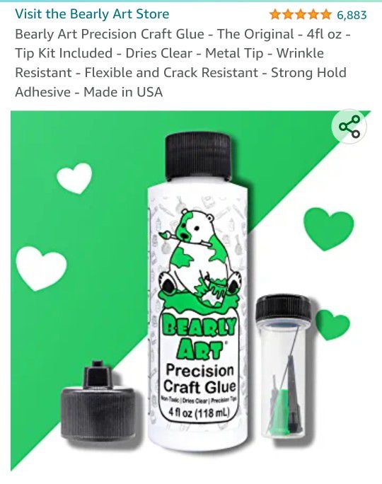  Bearly Art Precision Craft Glue - The Original - 4fl oz - Tip  Kit Included - Dries Clear - Metal Tip - Wrinkle Resistant - Flexible and  Crack Resistant - Strong Hold Adhesive - Made in USA