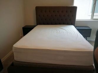 Full size frame with mattress and two side tables