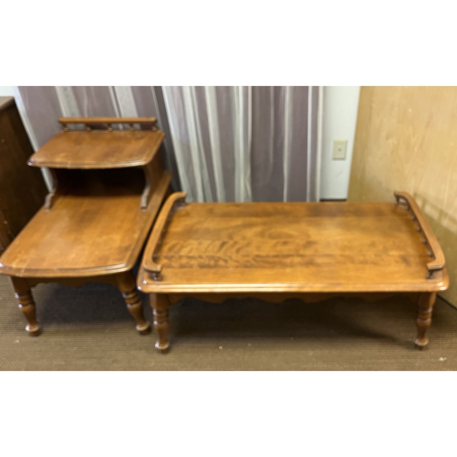 Vintage coffee table $69. Retro step end table $39. Center table. 2 Tier side table