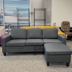 ✨Brand New✨78’’ L-Shaped Sectional Sofa Couch – Dark Gray 3-Seater Fabric Sofa with Ottoman & Chaise, Comfortable Convertible Sectional for Living Roo
