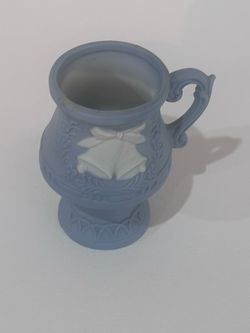 Blue Ceramic Mug with White Bell Relief