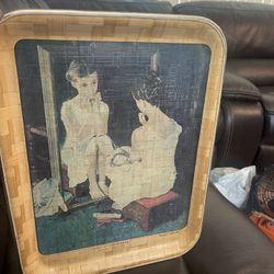 Norman Rockwell Faux bamboo Tray. 