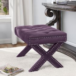 ICON Paige Tufted Plum/Purle Linen Ottoman Bench X-Frame MOVE-OUT SALE! EVERYTHING MUST GO!