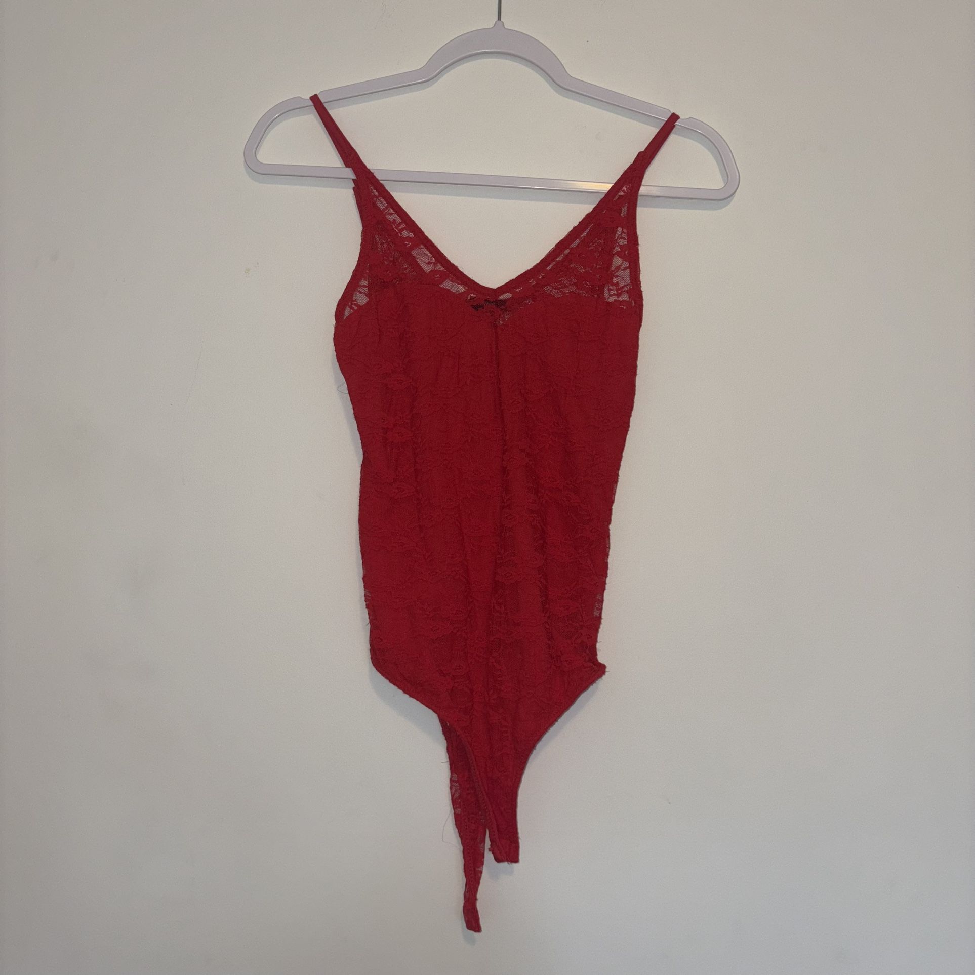 Red Rose Pattern Lace Bodysuit
