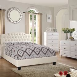 Queen Size White Crystal Comfort Bed W Ortho Mattress 