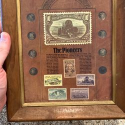 The Pioneers Mercury Dime Coins/Postage Stamps Vintage Framed