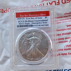 2020 San Francisco Mint First Day Of Issue Emergency Issue 1 Oz Silver Eagle 