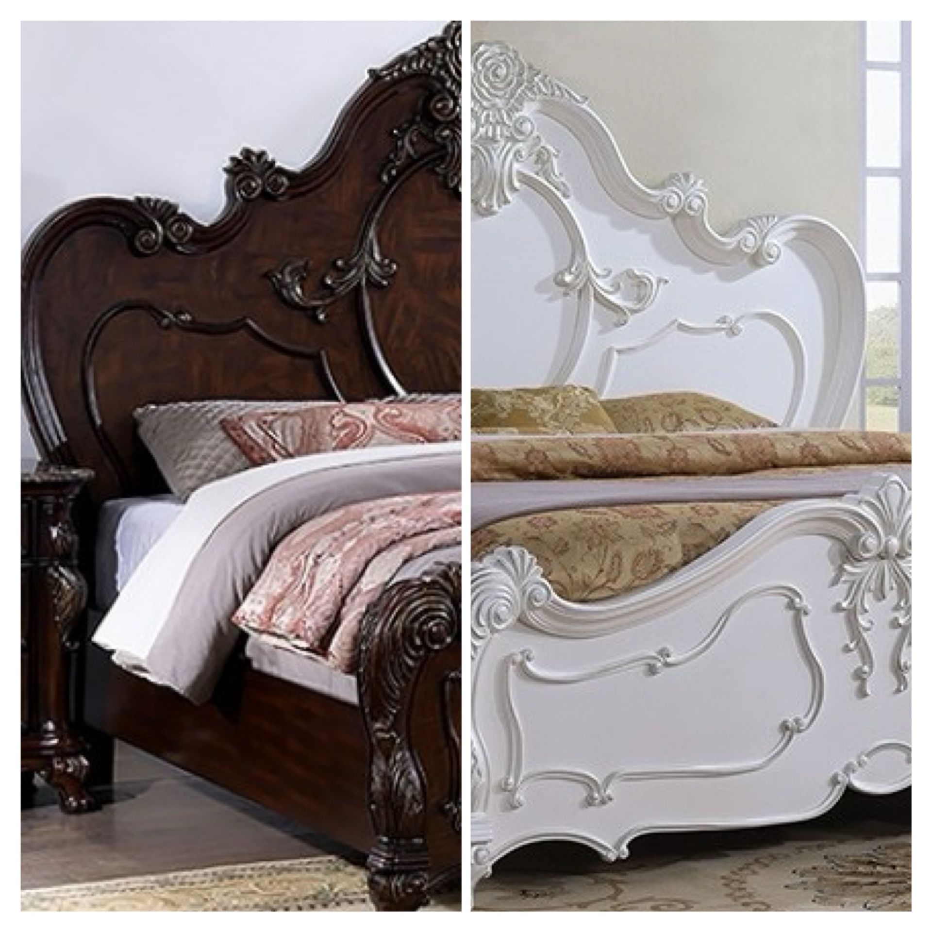 VINTAGE CLASSIC QUEEN / EASTERN KING SIZE BED FRAME DARK CHERRY FINISH or WHITE