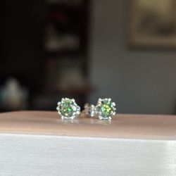 Emerald Green Moissanite Stud Earrings | Sterling Silver | GRA Certified 