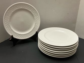 Set of 8 ONEIDA WICKER BASKETWEAVE 6" Bread Dessert Side Ivory White Plates New