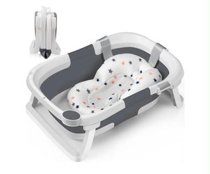 Baby Bathtub for Newborns & Infants (0–12 Months), Foldable Baby Bath Tub for Easy Storage, Soft Support Cushion for First Baths, Portable for Indoor(